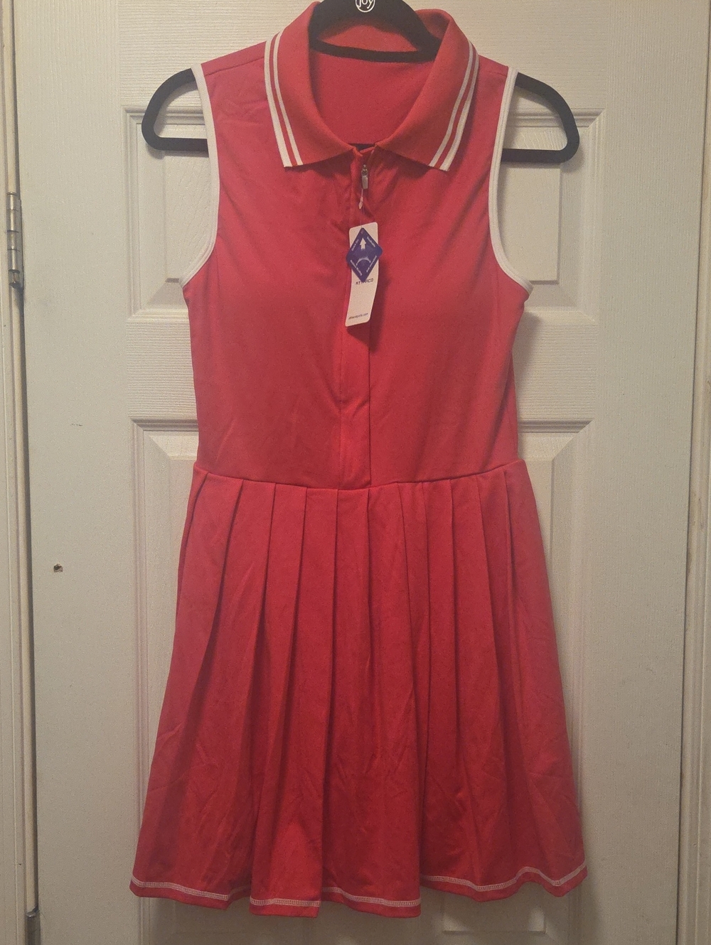 Sleeveless Pink Polo Zip-Front Pleated Mini Dress